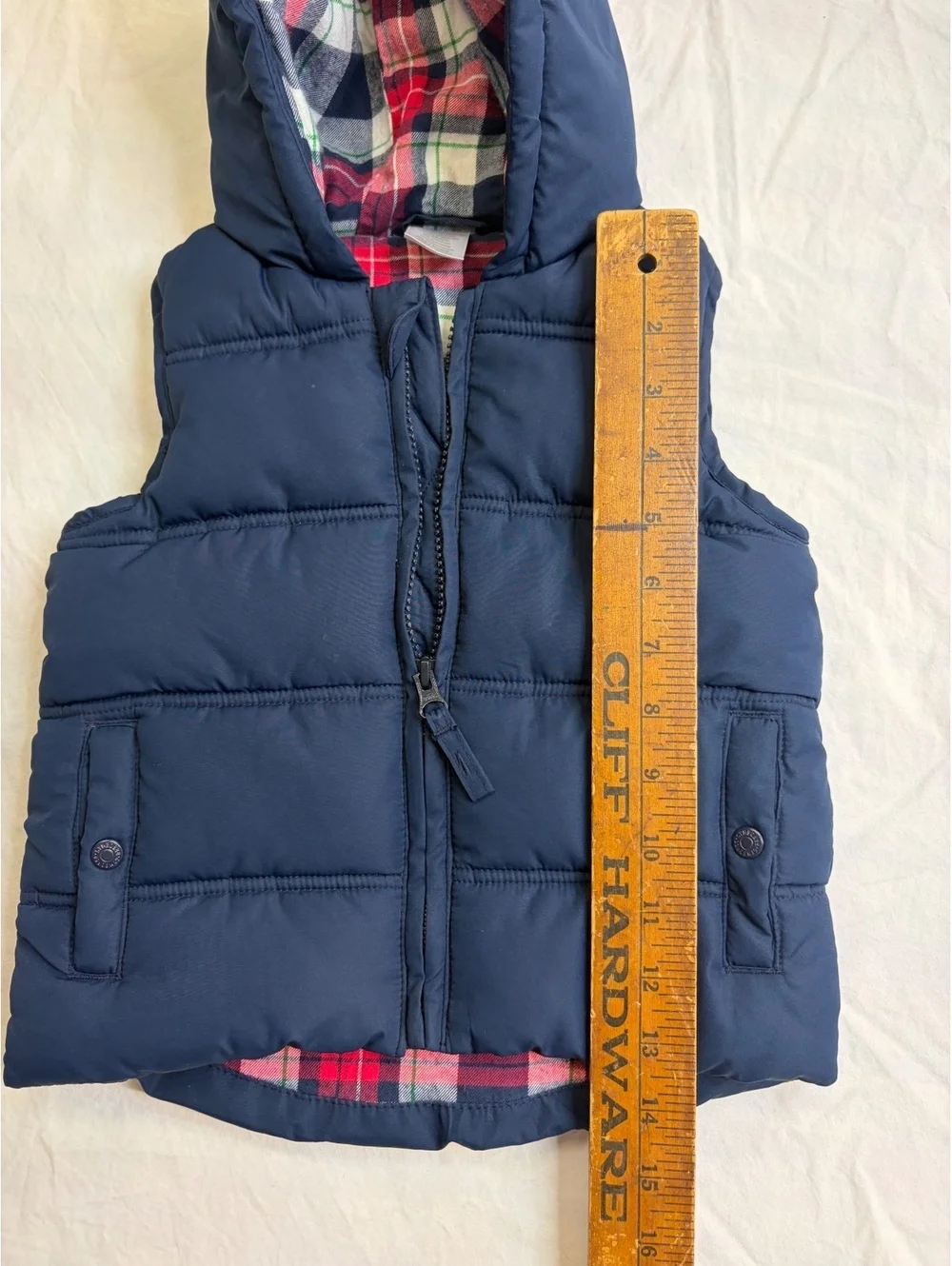 Gymboree Toddler 2T Navy Puffer Vest Hooded Plaid Lined Boys Girls
